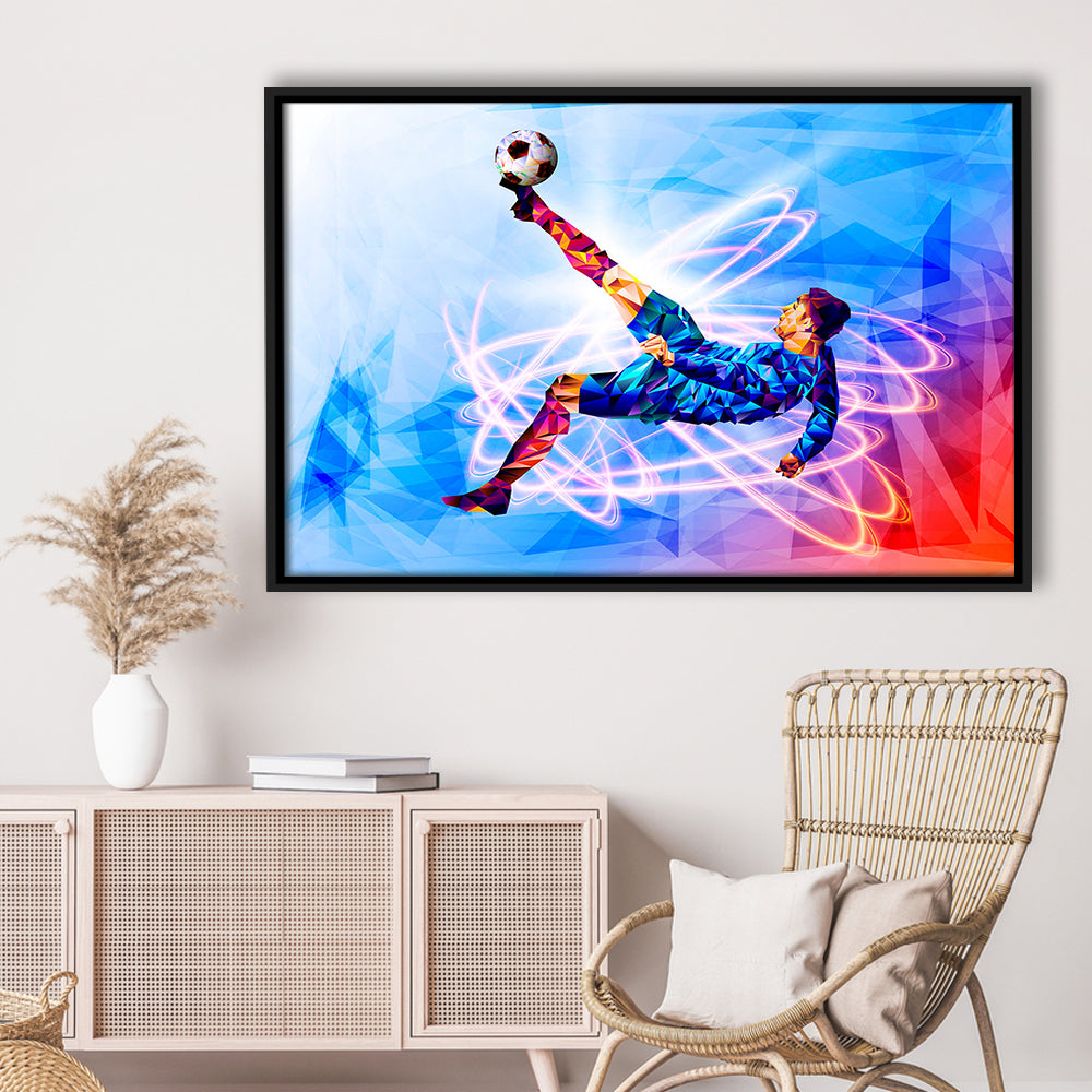 Abstract Soccer Modern Blue Color Print, Gift For Him, Framed Canvas Print Wall Art, Floating Frame