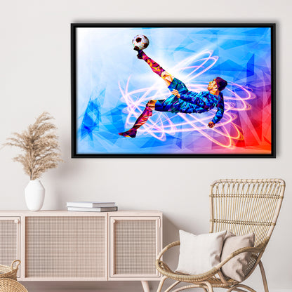 Abstract Soccer Modern Blue Color Print, Gift For Him, Framed Canvas Print Wall Art, Floating Frame