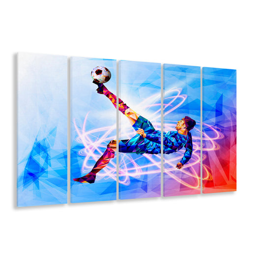 Abstract soccer Modern blue color print, Gift for him, 5 Panel B Canvas Print Wall Art, Extra Large Canvas