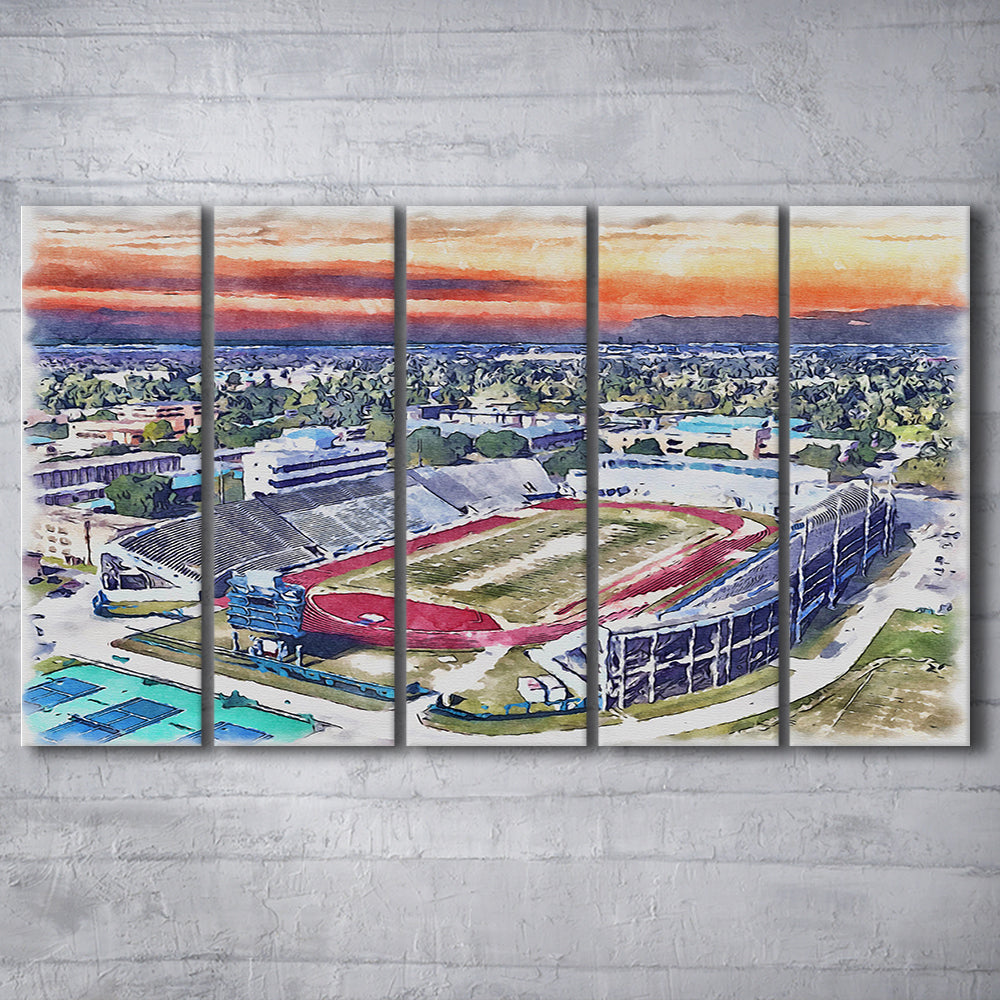 Ace W Mumford Painting Stadium Watercolor, Baton Rouge Louisiana, Sport Art, Extra Large Canvas Print Wall Art