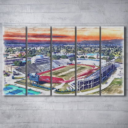 Ace W Mumford Painting Stadium Watercolor, Baton Rouge Louisiana, Sport Art, Extra Large Canvas Print Wall Art