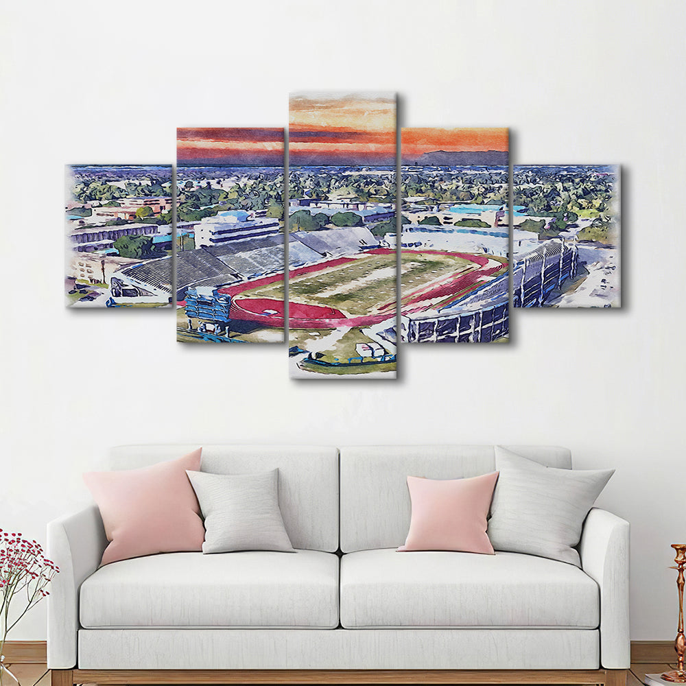 Ace W Mumford Painting Stadium Watercolor, Baton Rouge Louisiana, Sport Art, Mixed 5 Panel, Canvas Print Wall Art