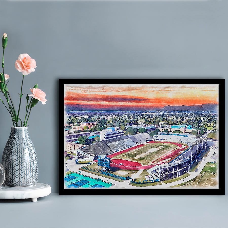 Ace W Mumford Painting Stadium Watercolor, Baton Rouge Louisiana, Sport Gift Art, Framed Art Print Wall Decor