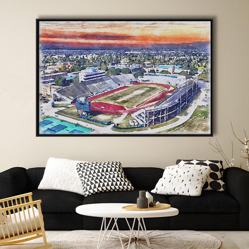 Ace W Mumford Painting Stadium Watercolor, Baton Rouge Louisiana, Sport Gift Art, Framed Canvas Print Wall Art