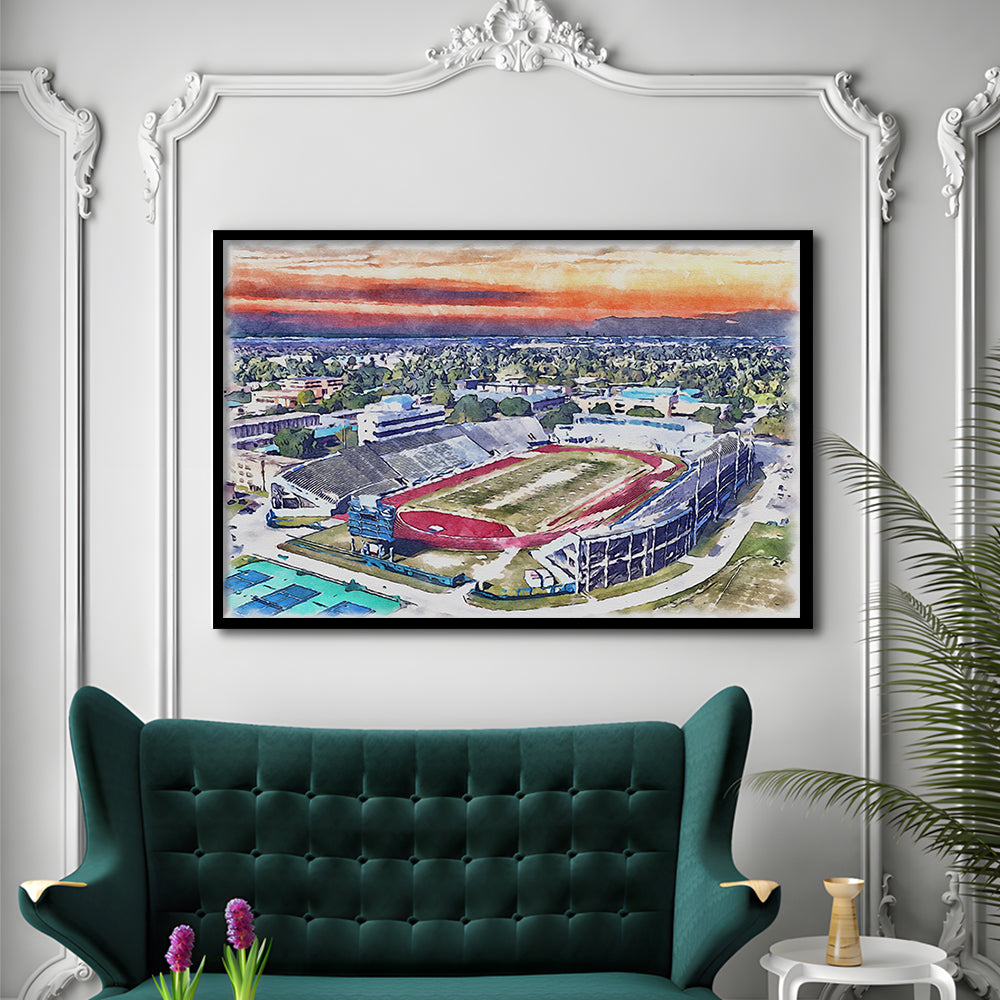 Ace W Mumford Painting Stadium Watercolor, Baton Rouge Louisiana, Sport Gift Art, Framed Art Print Wall Decor