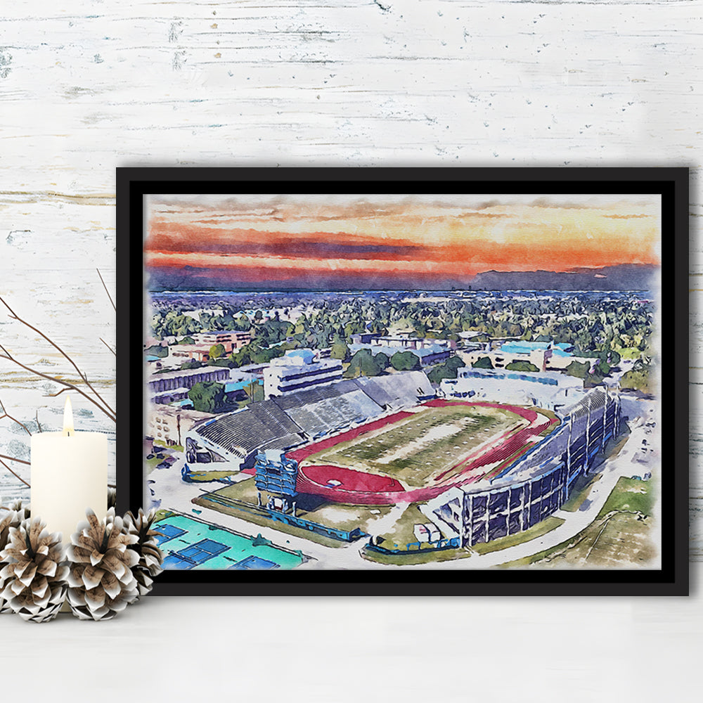 Ace W Mumford Painting Stadium Watercolor, Baton Rouge Louisiana, Sport Gift Art, Framed Canvas Print Wall Art