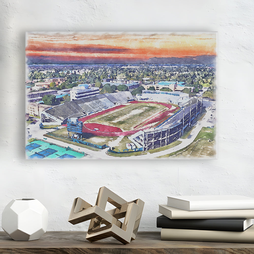 Ace W Mumford Painting Stadium Watercolor, Baton Rouge Louisiana, Sport Art, Gifts for him, Canvas Print Wall Art