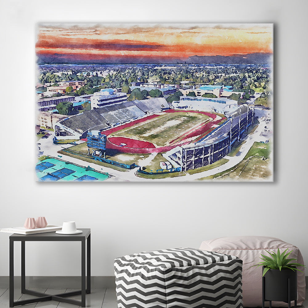 Ace W Mumford Painting Stadium Watercolor, Baton Rouge Louisiana, Sport Art, Gifts for him, Canvas Print Wall Art