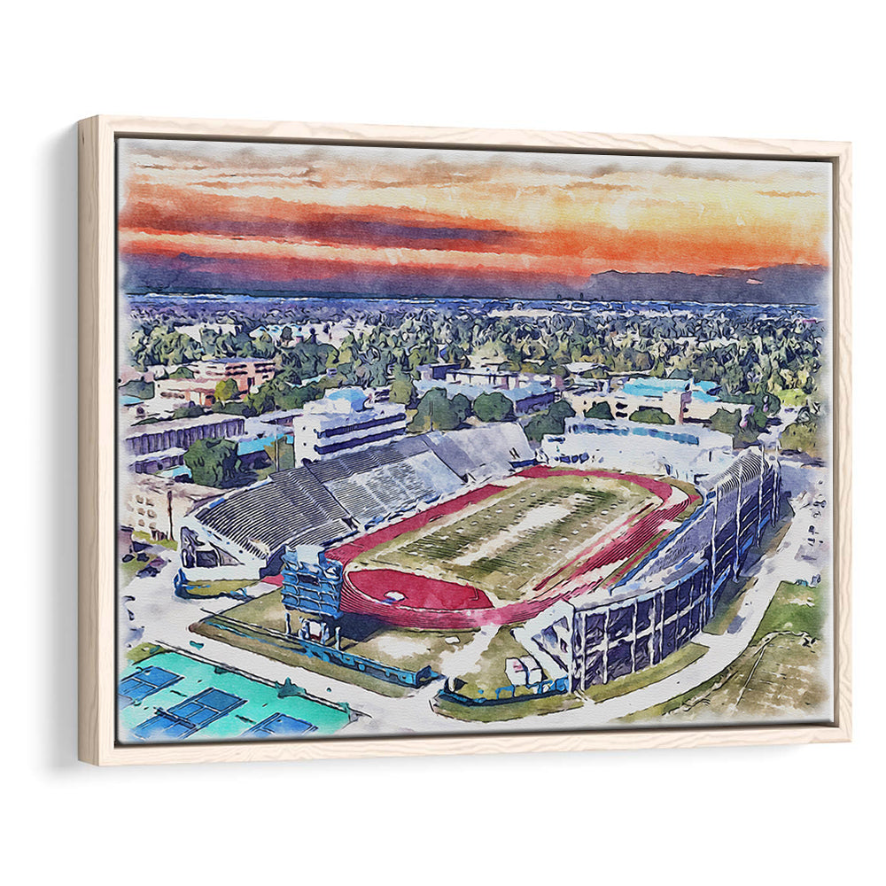 Ace W Mumford Painting Stadium Watercolor, Baton Rouge Louisiana, Sport Gift Art, Framed Canvas Print Wall Art