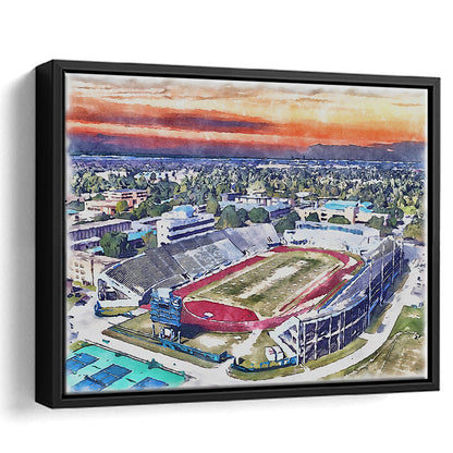 Ace W Mumford Painting Stadium Watercolor, Baton Rouge Louisiana, Sport Gift Art, Framed Canvas Print Wall Art