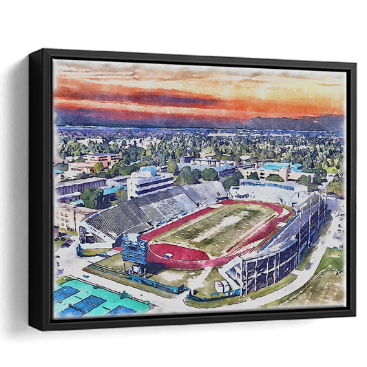 Ace W Mumford Painting Stadium Watercolor, Baton Rouge Louisiana, Sport Gift Art, Framed Canvas Print Wall Art