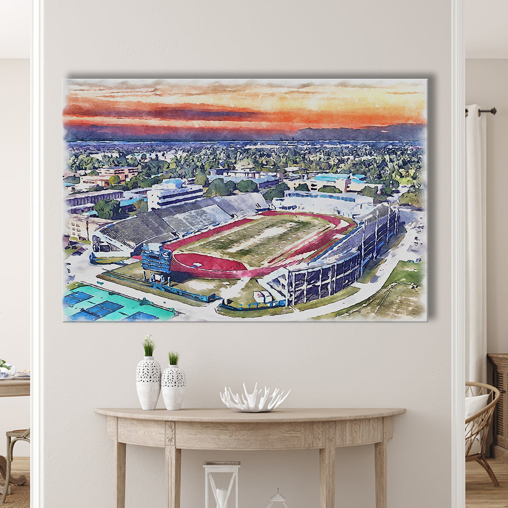 Ace W Mumford Painting Stadium Watercolor, Baton Rouge Louisiana, Sport Art, Gifts for him, Canvas Print Wall Art