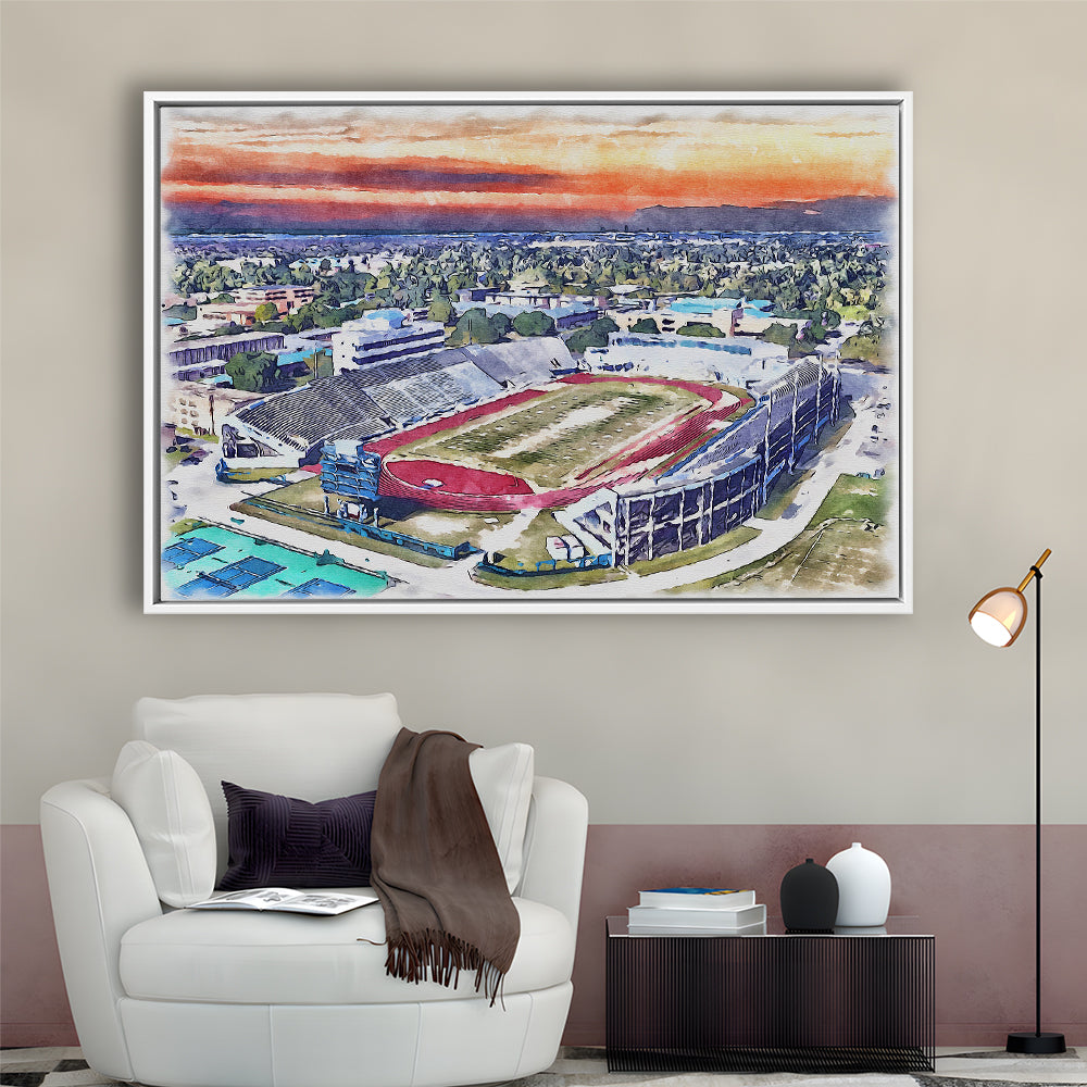 Ace W Mumford Painting Stadium Watercolor, Baton Rouge Louisiana, Sport Gift Art, Framed Canvas Print Wall Art