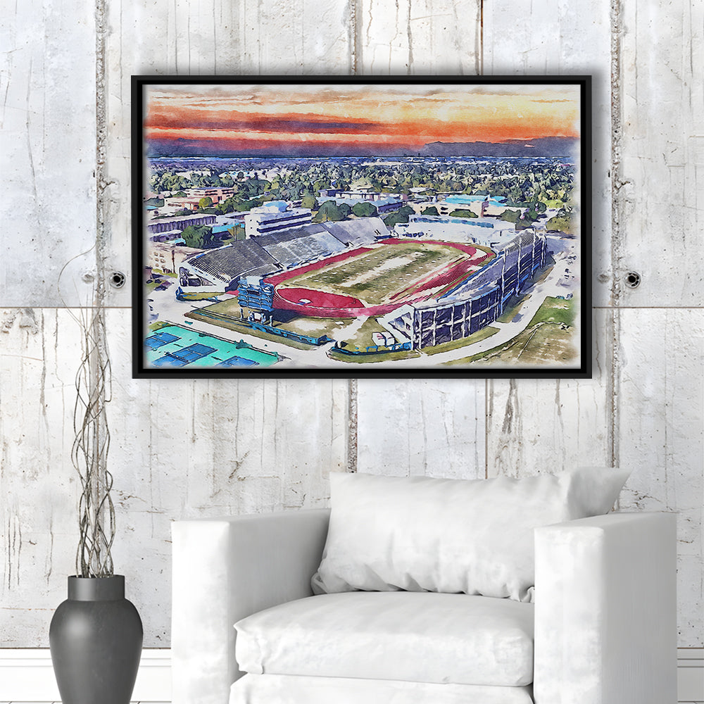 Ace W Mumford Painting Stadium Watercolor, Baton Rouge Louisiana, Sport Gift Art, Framed Canvas Print Wall Art