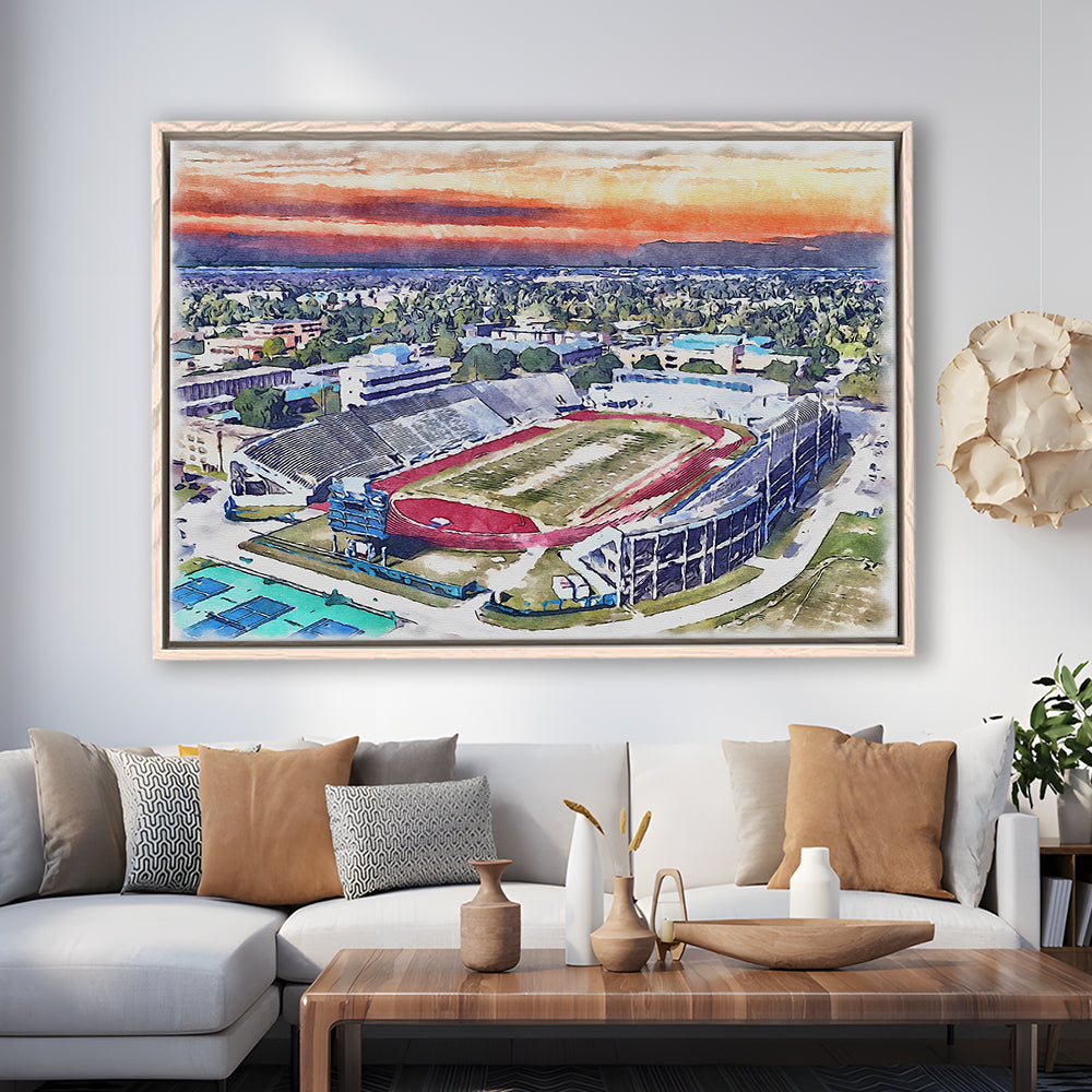 Ace W Mumford Painting Stadium Watercolor, Baton Rouge Louisiana, Sport Gift Art, Framed Canvas Print Wall Art