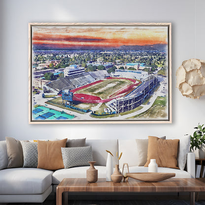 Ace W Mumford Painting Stadium Watercolor, Baton Rouge Louisiana, Sport Gift Art, Framed Canvas Print Wall Art