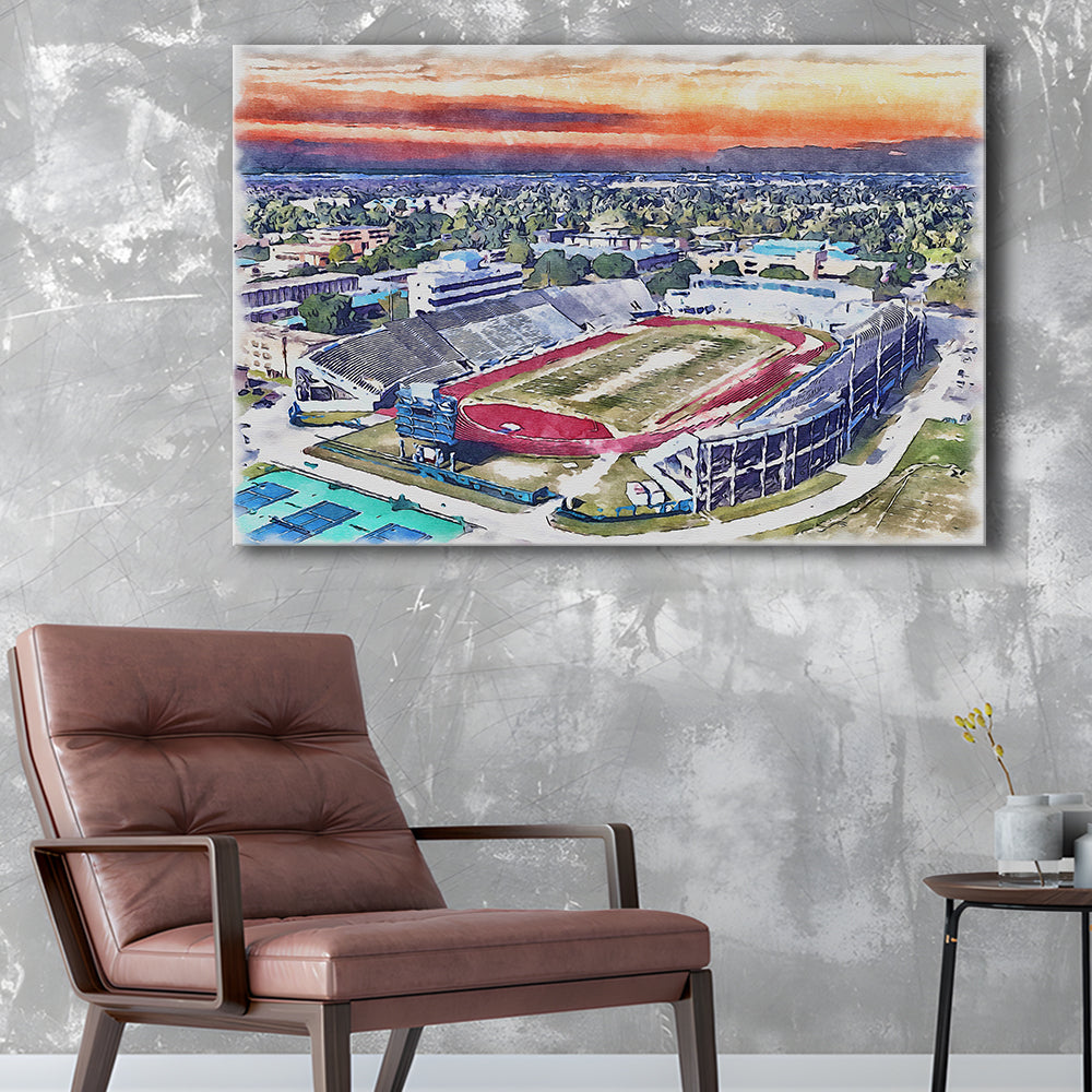 Ace W Mumford Painting Stadium Watercolor, Baton Rouge Louisiana, Sport Art, Gifts for him, Canvas Print Wall Art