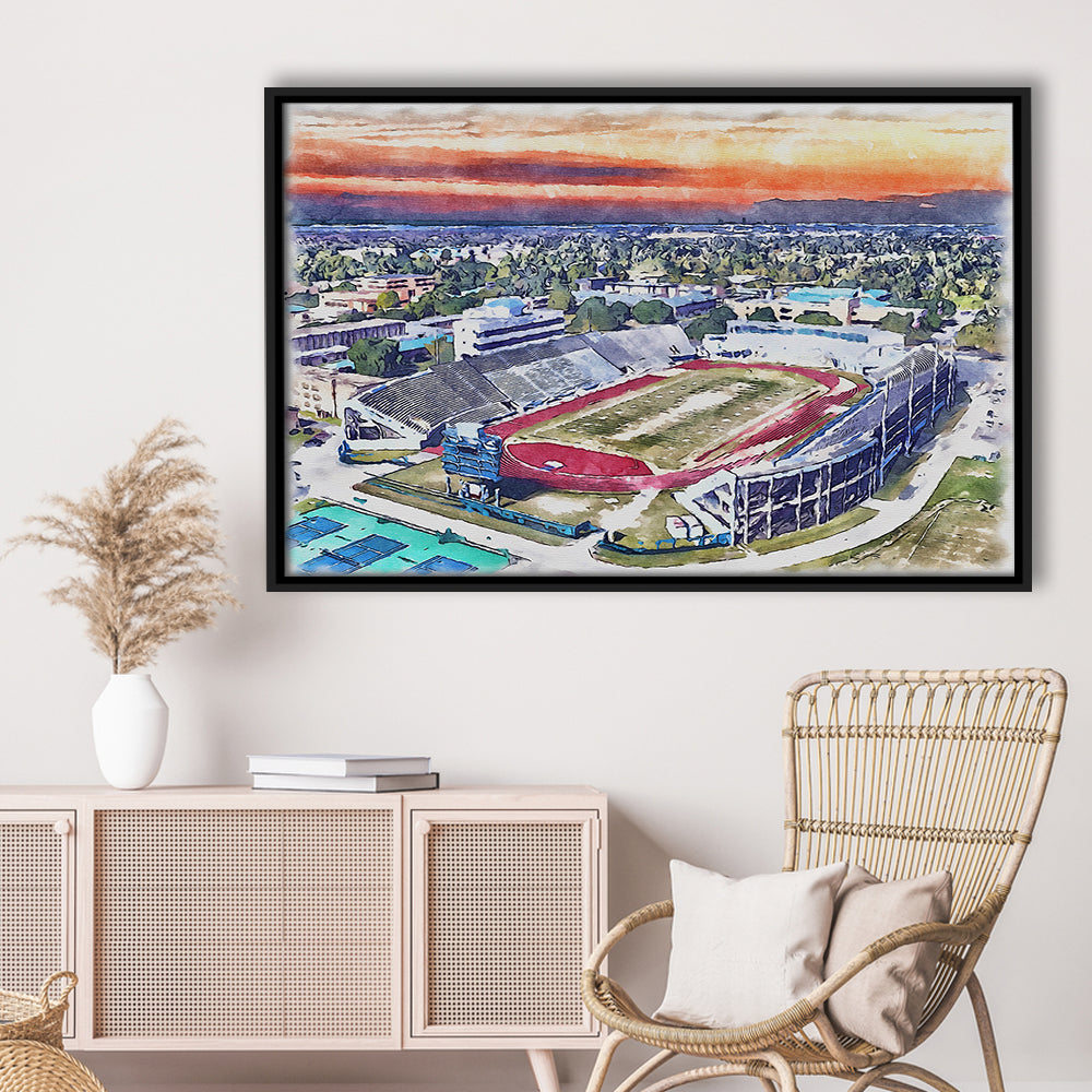 Ace W Mumford Painting Stadium Watercolor, Baton Rouge Louisiana, Sport Gift Art, Framed Canvas Print Wall Art