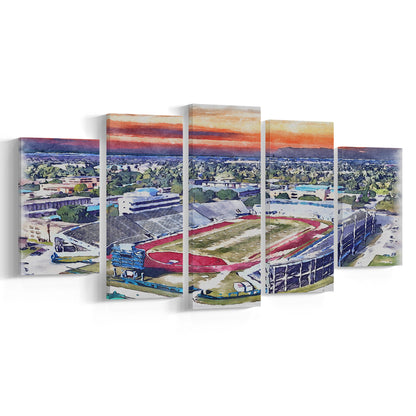 Ace W Mumford Painting Stadium Watercolor, Baton Rouge Louisiana, Sport Art, Mixed 5 Panel, Canvas Print Wall Art