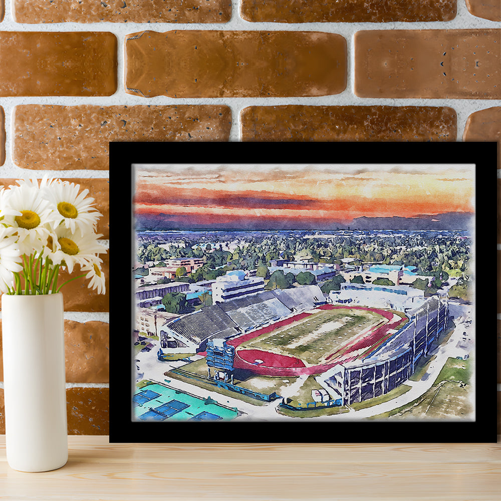 Ace W Mumford Painting Stadium Watercolor, Baton Rouge Louisiana, Sport Gift Art, Framed Art Print Wall Decor