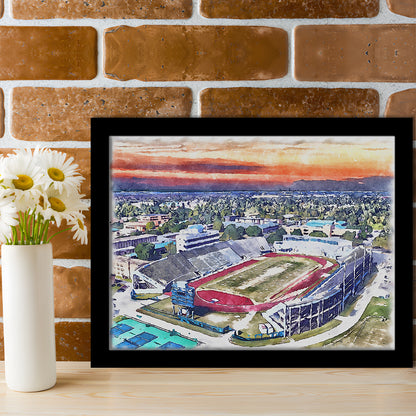 Ace W Mumford Painting Stadium Watercolor, Baton Rouge Louisiana, Sport Gift Art, Framed Art Print Wall Decor