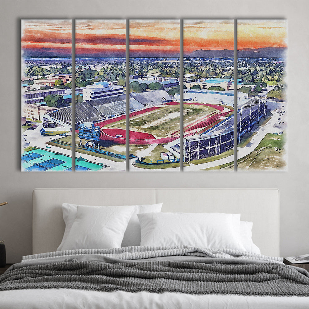 Ace W Mumford Painting Stadium Watercolor, Baton Rouge Louisiana, Sport Art, Extra Large Canvas Print Wall Art