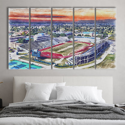 Ace W Mumford Painting Stadium Watercolor, Baton Rouge Louisiana, Sport Art, Extra Large Canvas Print Wall Art