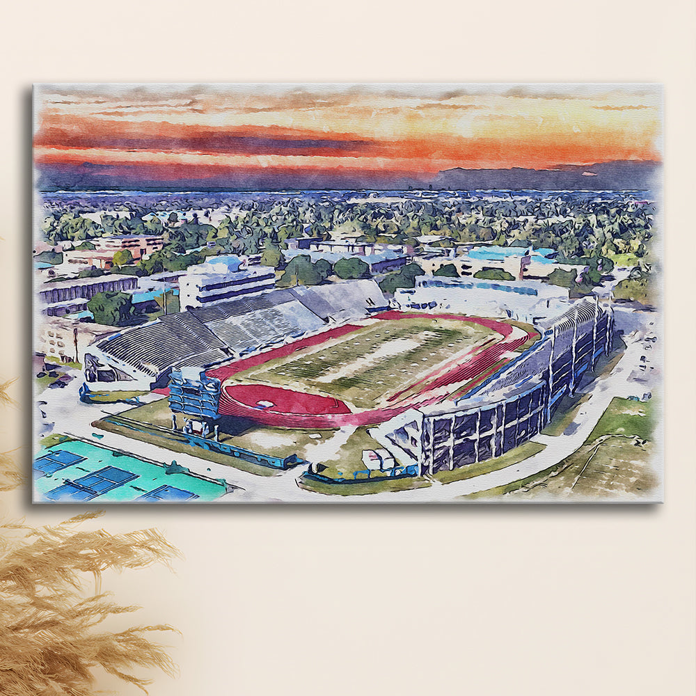 Ace W Mumford Painting Stadium Watercolor, Baton Rouge Louisiana, Sport Art, Gifts for him, Canvas Print Wall Art