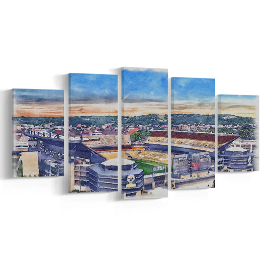 Acrisure Stadium, Steelers Painting Stadium Watercolor, Sport Art, Mixed 5 Panel, Canvas Print Wall Art
