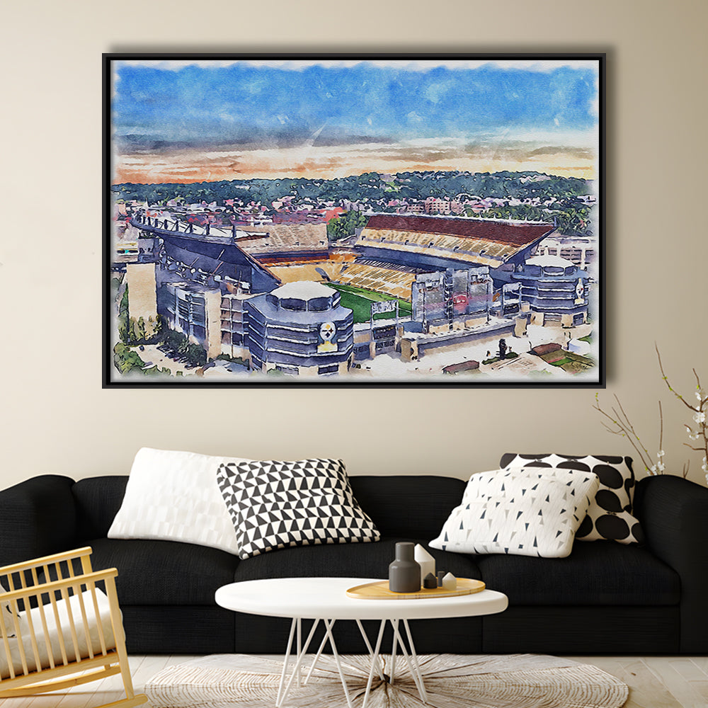 Acrisure Stadium, Steelers Painting Stadium Watercolor, Sport Gift Art, Framed Canvas Print Wall Art