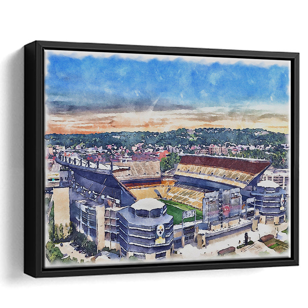 Acrisure Stadium, Steelers Painting Stadium Watercolor, Sport Gift Art, Framed Canvas Print Wall Art