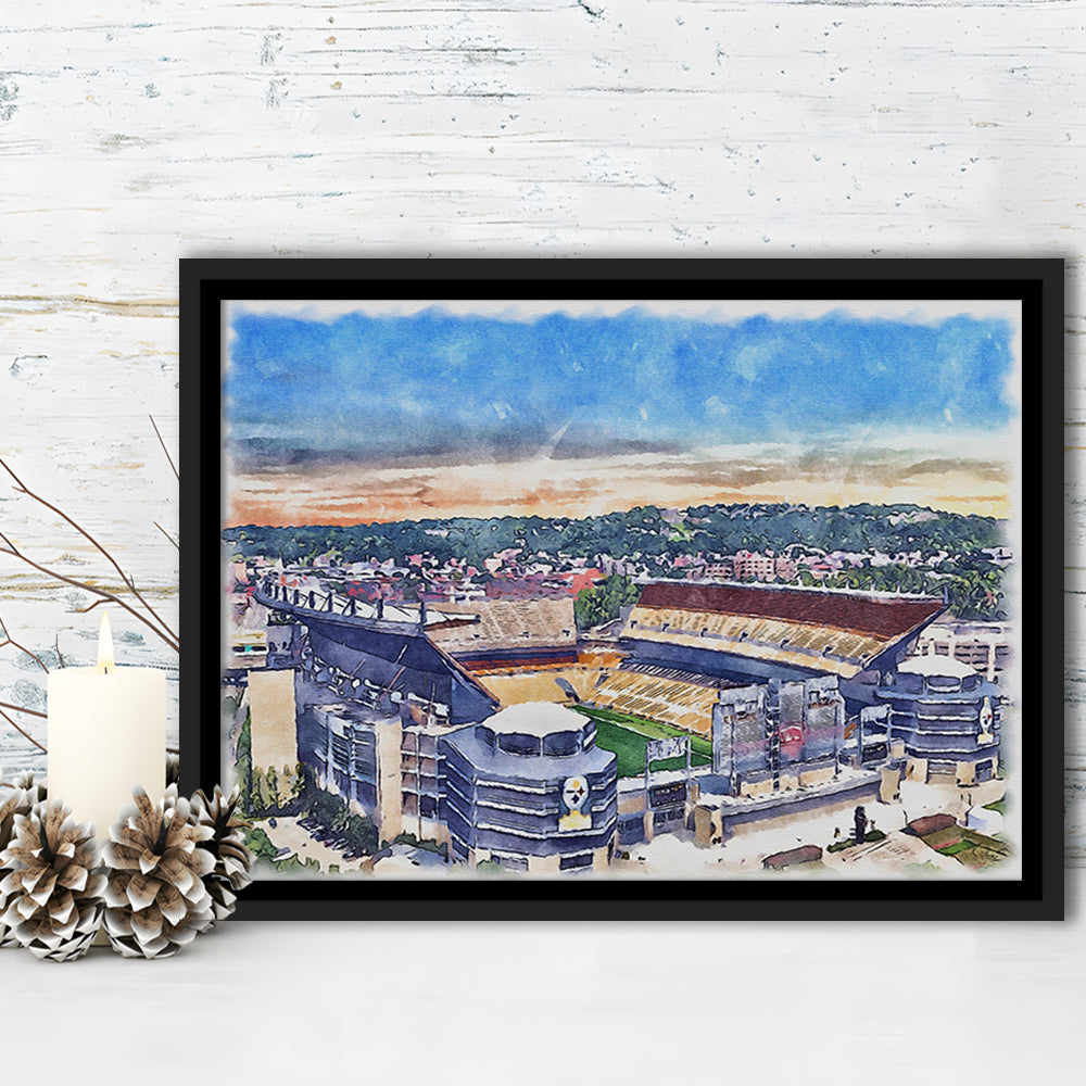 Acrisure Stadium, Steelers Painting Stadium Watercolor, Sport Gift Art, Framed Canvas Print Wall Art