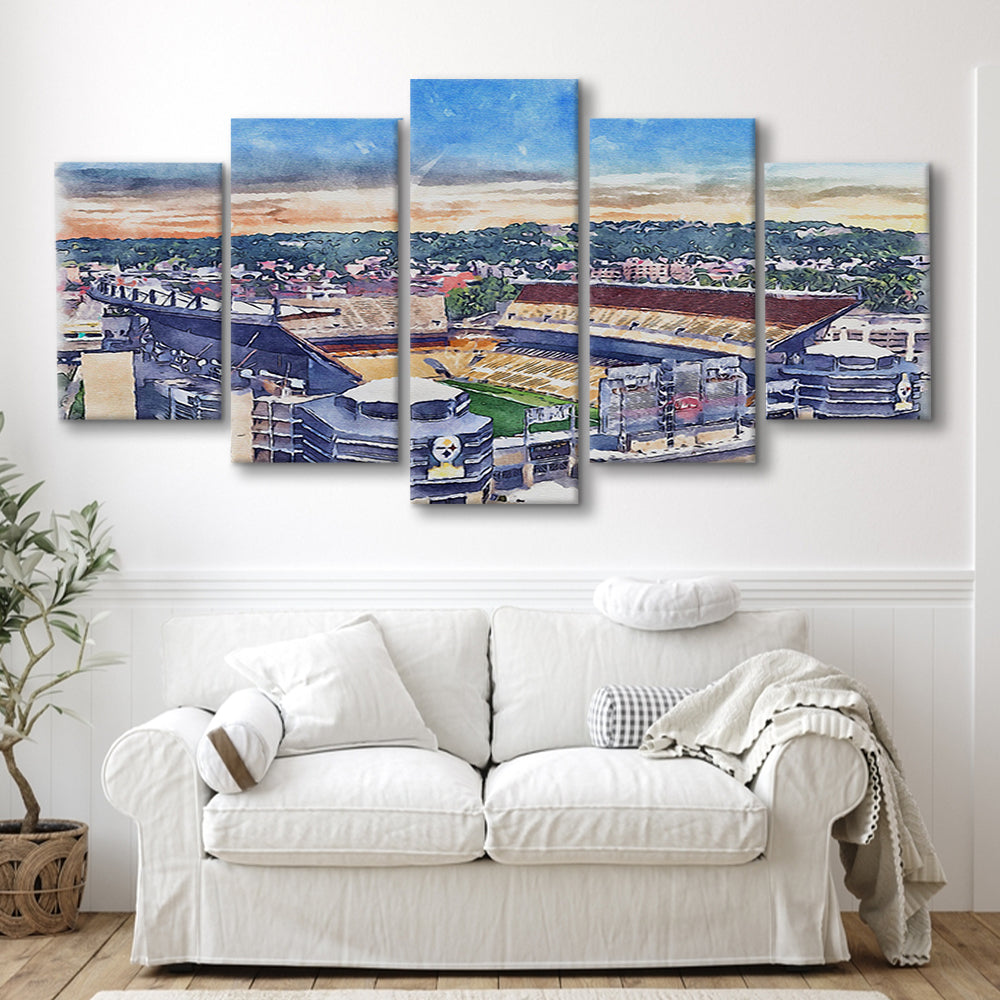 Acrisure Stadium, Steelers Painting Stadium Watercolor, Sport Art, Mixed 5 Panel, Canvas Print Wall Art