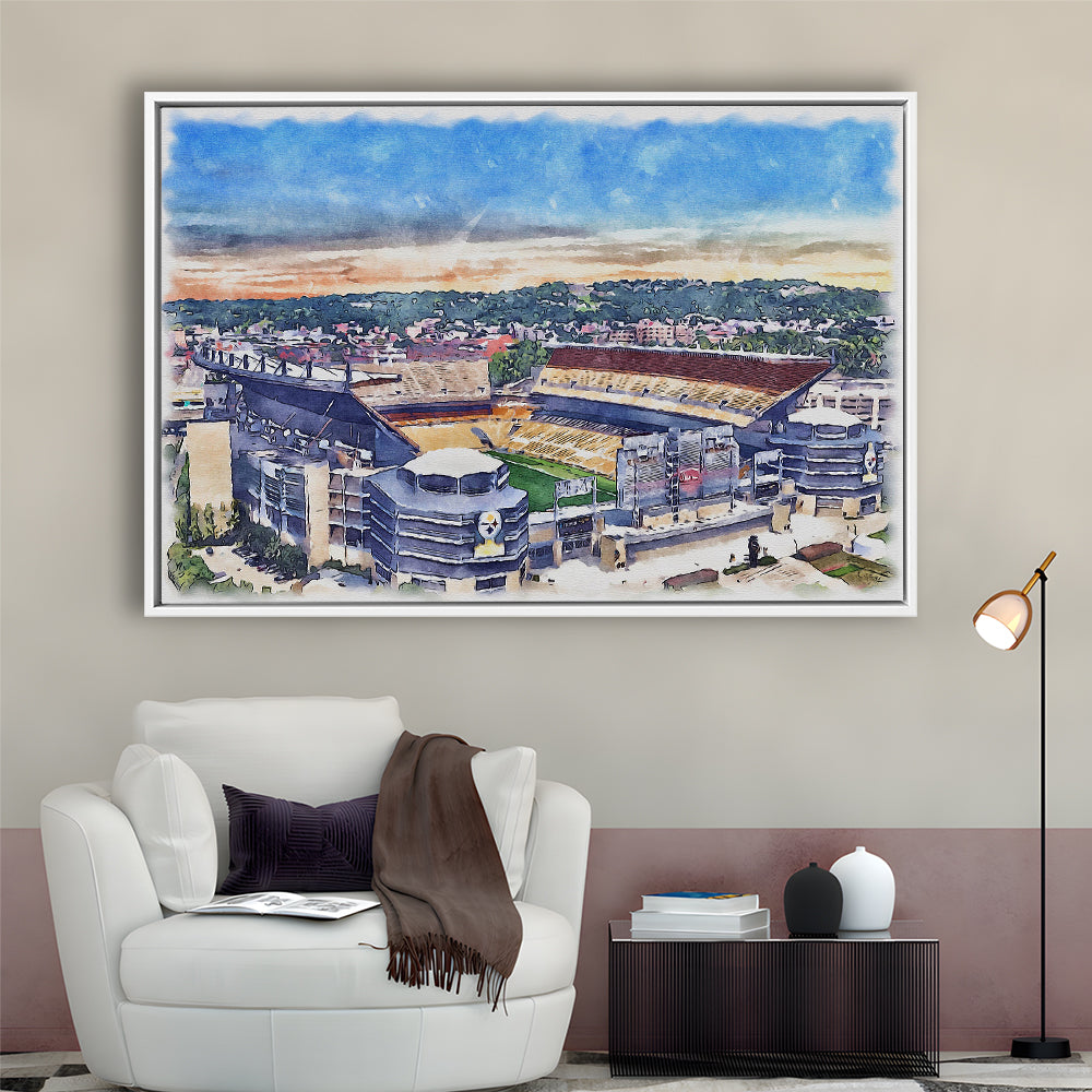 Acrisure Stadium, Steelers Painting Stadium Watercolor, Sport Gift Art, Framed Canvas Print Wall Art