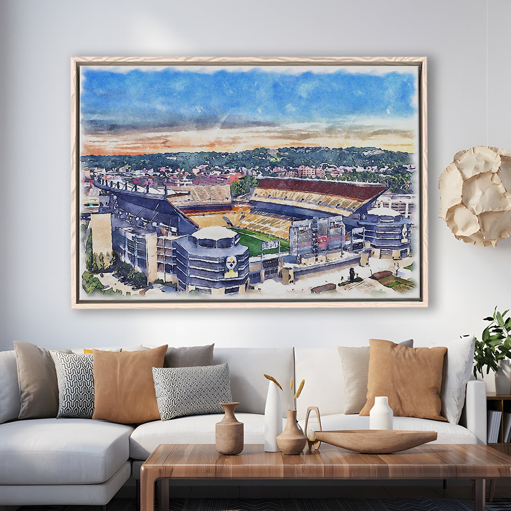 Acrisure Stadium, Steelers Painting Stadium Watercolor, Sport Gift Art, Framed Canvas Print Wall Art