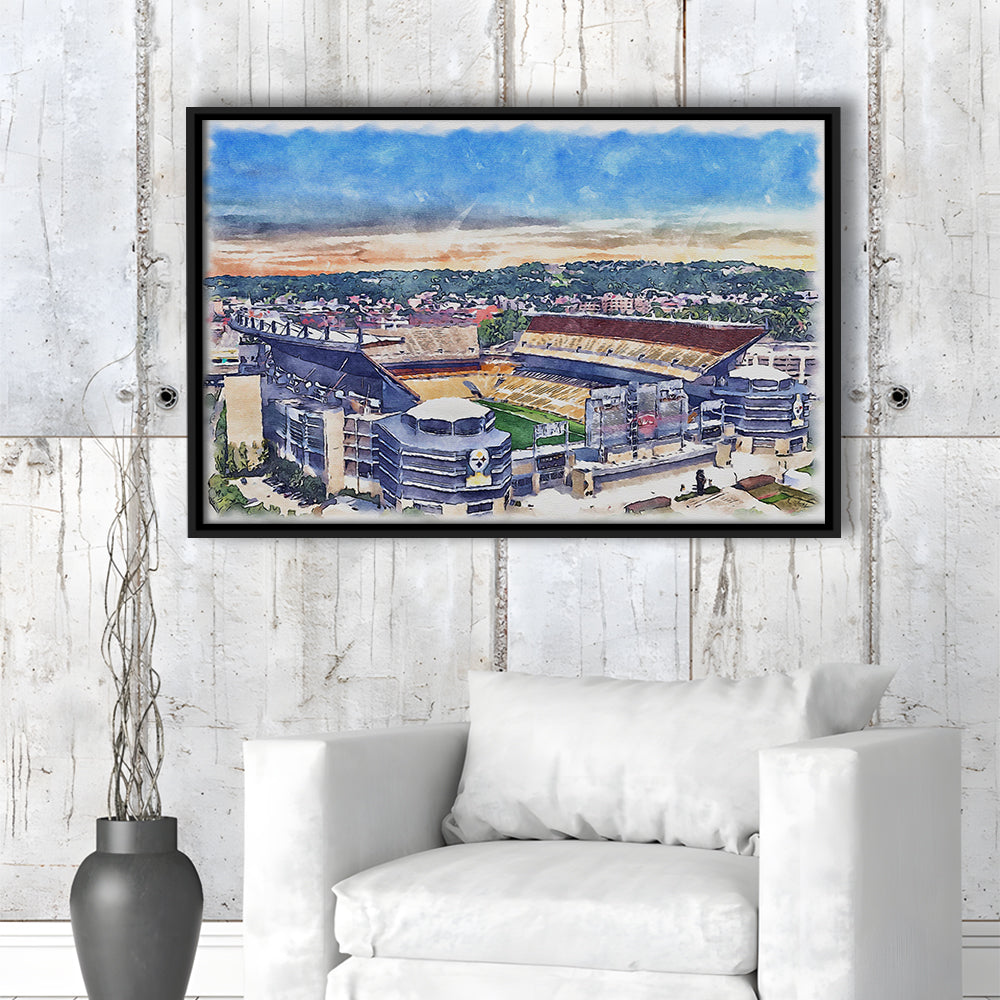 Acrisure Stadium, Steelers Painting Stadium Watercolor, Sport Gift Art, Framed Canvas Print Wall Art