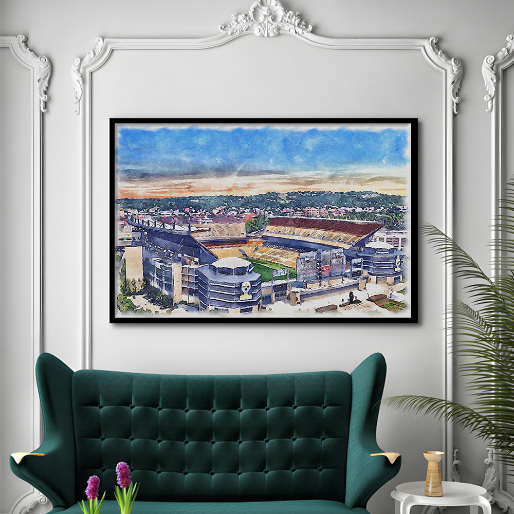 Acrisure Stadium, Steelers Painting Stadium Watercolor, Sport Gift Art, Framed Art Print Wall Decor
