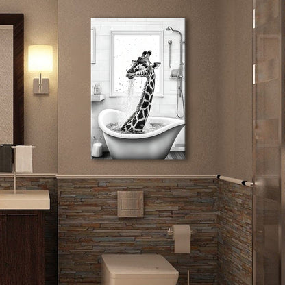 Adorable giraffe in Tub Printable Canvas Prints Wall Art, Bathroom kids art, Bathroom wall decor