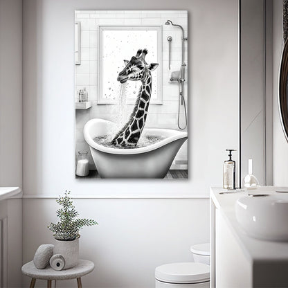 Adorable giraffe in Tub Printable Canvas Prints Wall Art, Bathroom kids art, Bathroom wall decor