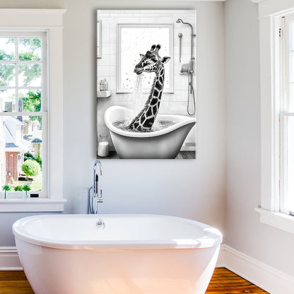 Adorable giraffe in Tub Printable Canvas Prints Wall Art, Bathroom kids art, Bathroom wall decor