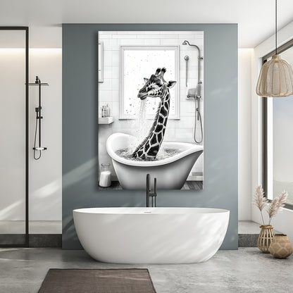 Adorable giraffe in Tub Printable Canvas Prints Wall Art, Bathroom kids art, Bathroom wall decor