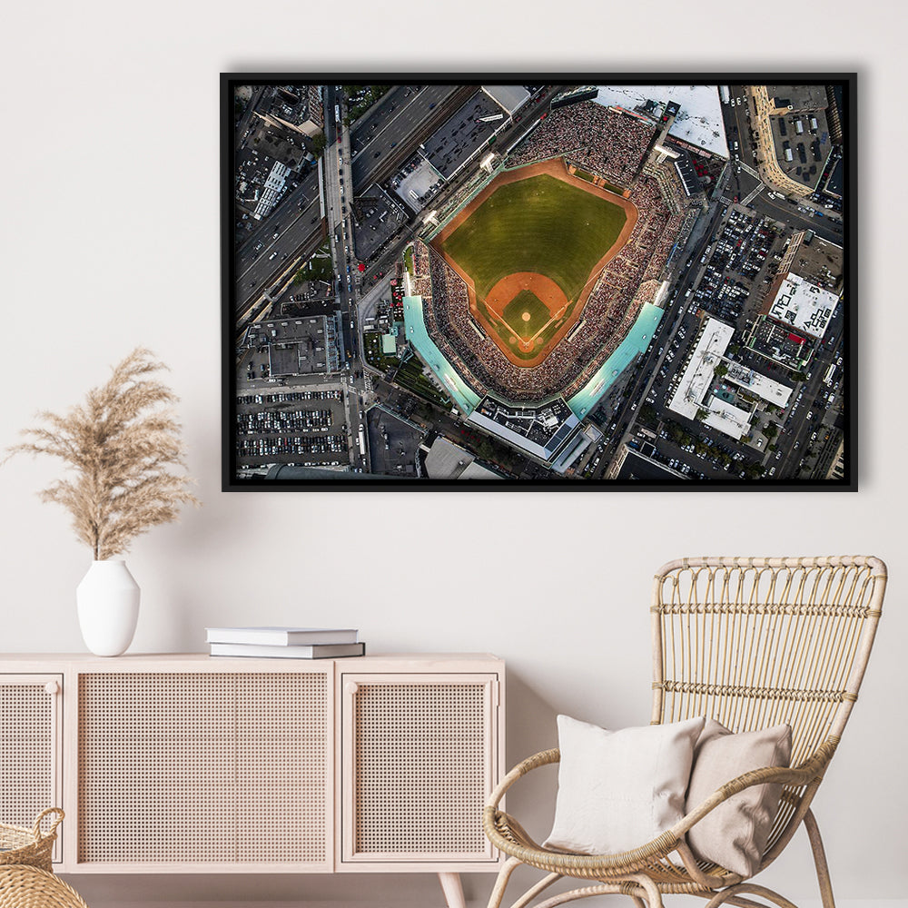 Aerial Fenway Park, Stadium Canvas, Sport Art, Framed Canvas Print Wall Art, Floating Frame