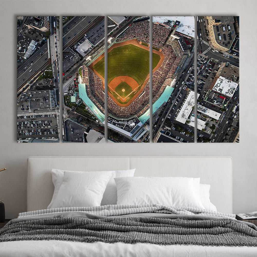 Aerial Fenway Park, Stadium Canvas, Sport Art, 5 Panel B, Extra Large Canvas, Canvas Print Wall Art