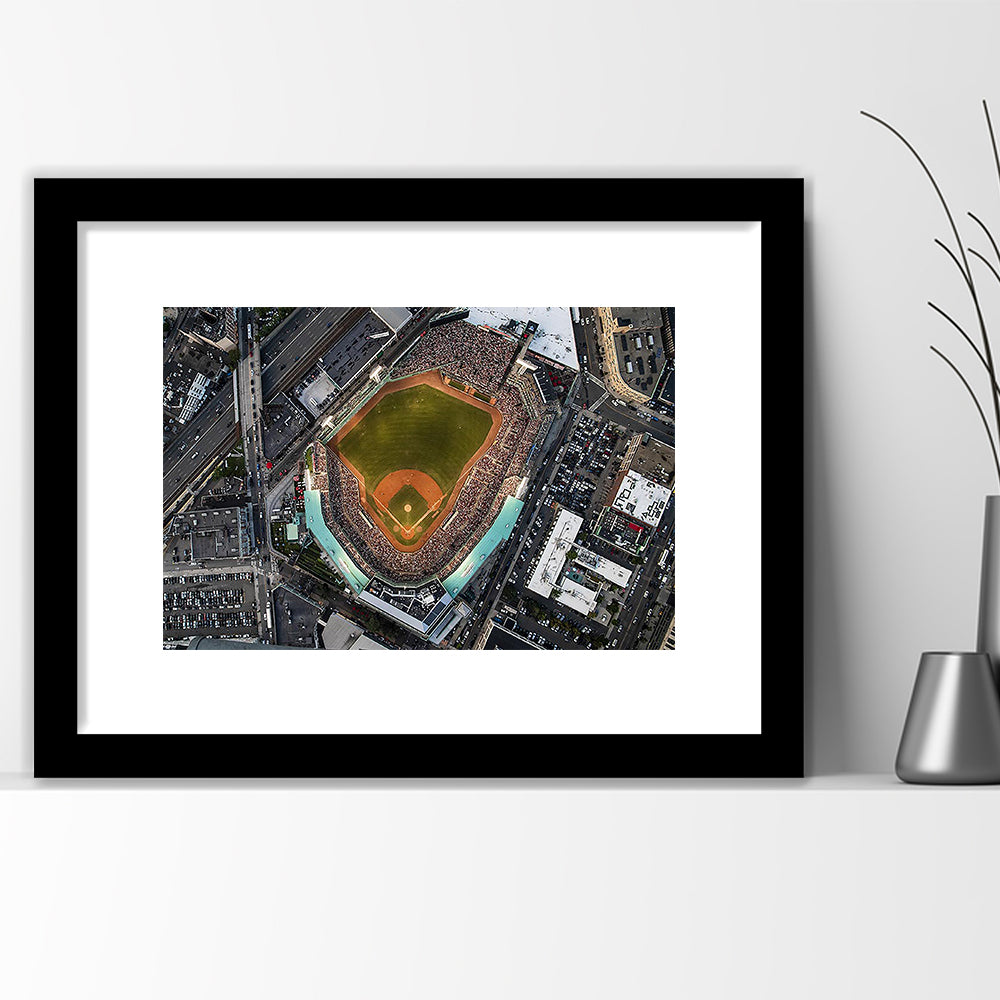 Aerial Fenway Park, Stadium Canvas, Sport Art, Gift for him, White Border Framed Art Print Wall Decor