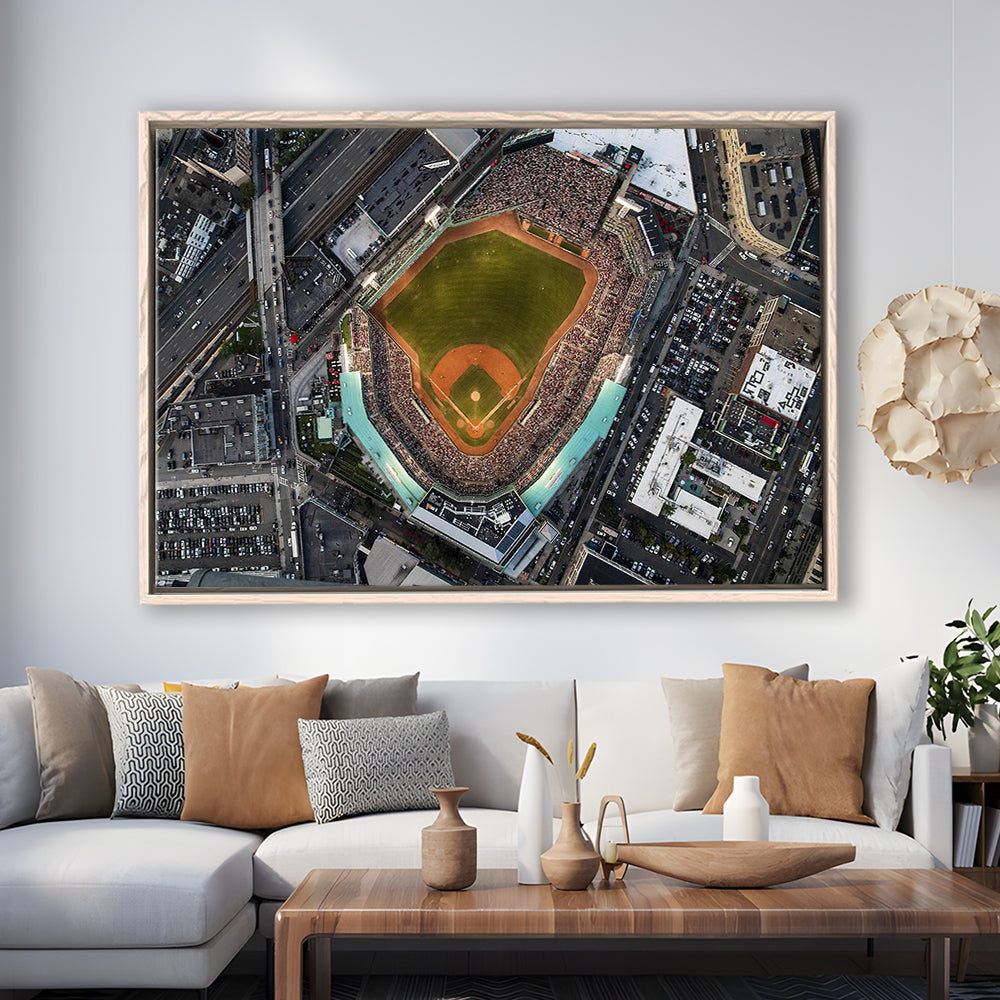 Aerial Fenway Park, Stadium Canvas, Sport Art, Framed Canvas Print Wall Art, Floating Frame
