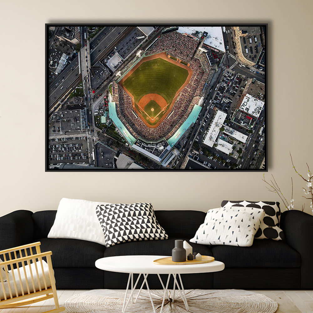 Aerial Fenway Park, Stadium Canvas, Sport Art, Framed Canvas Print Wall Art, Floating Frame