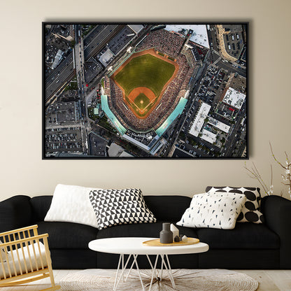 Aerial Fenway Park, Stadium Canvas, Sport Art, Framed Canvas Print Wall Art, Floating Frame