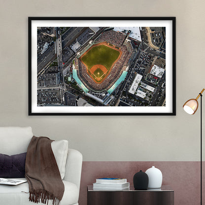 Aerial Fenway Park, Stadium Canvas, Sport Art, Gift for him, White Border Framed Art Print Wall Decor
