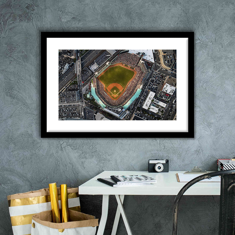 Aerial Fenway Park, Stadium Canvas, Sport Art, Gift for him, White Border Framed Art Print Wall Decor