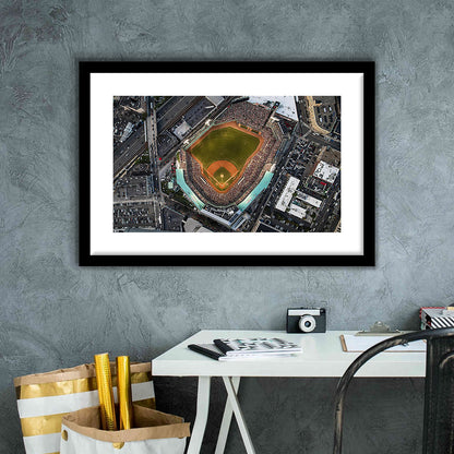 Aerial Fenway Park, Stadium Canvas, Sport Art, Gift for him, White Border Framed Art Print Wall Decor